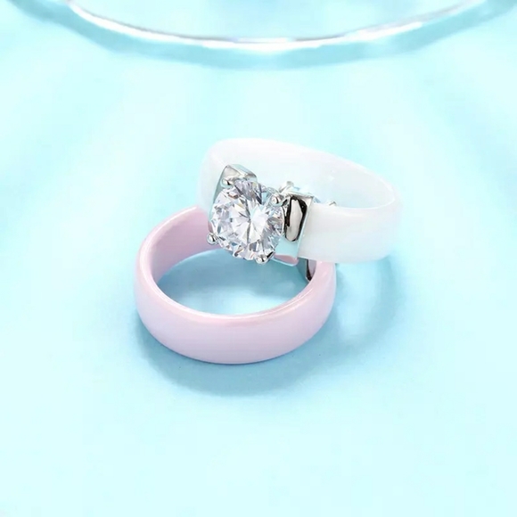 NEW Pink Ceramic Diamond Engagement Ring - Picture 14 of 16